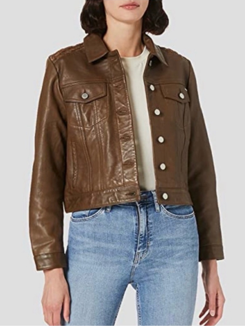 Vintage GAP Brown Leather Cropped Jacket with Button Front